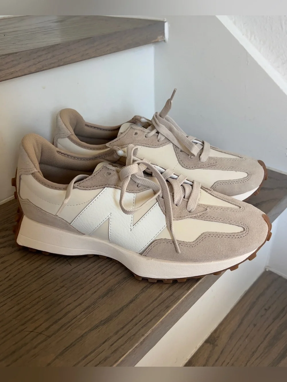 New Balance Beige and White Retro Runner Sneakers - Picture 3 of 8